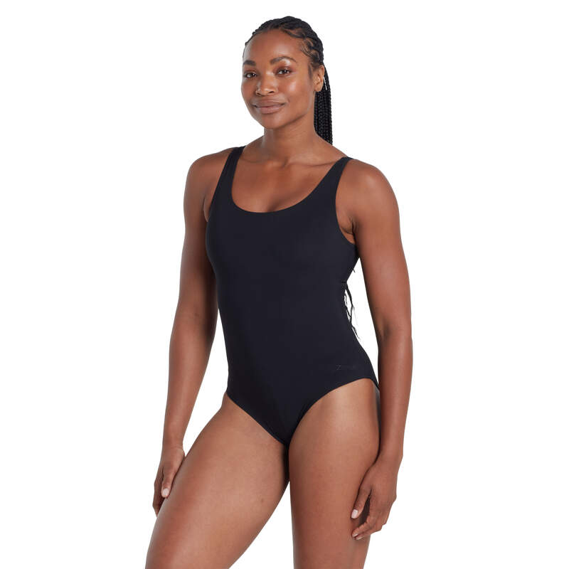 Zoggs Black Silver Lined Scoopback Swimsuit - NEW