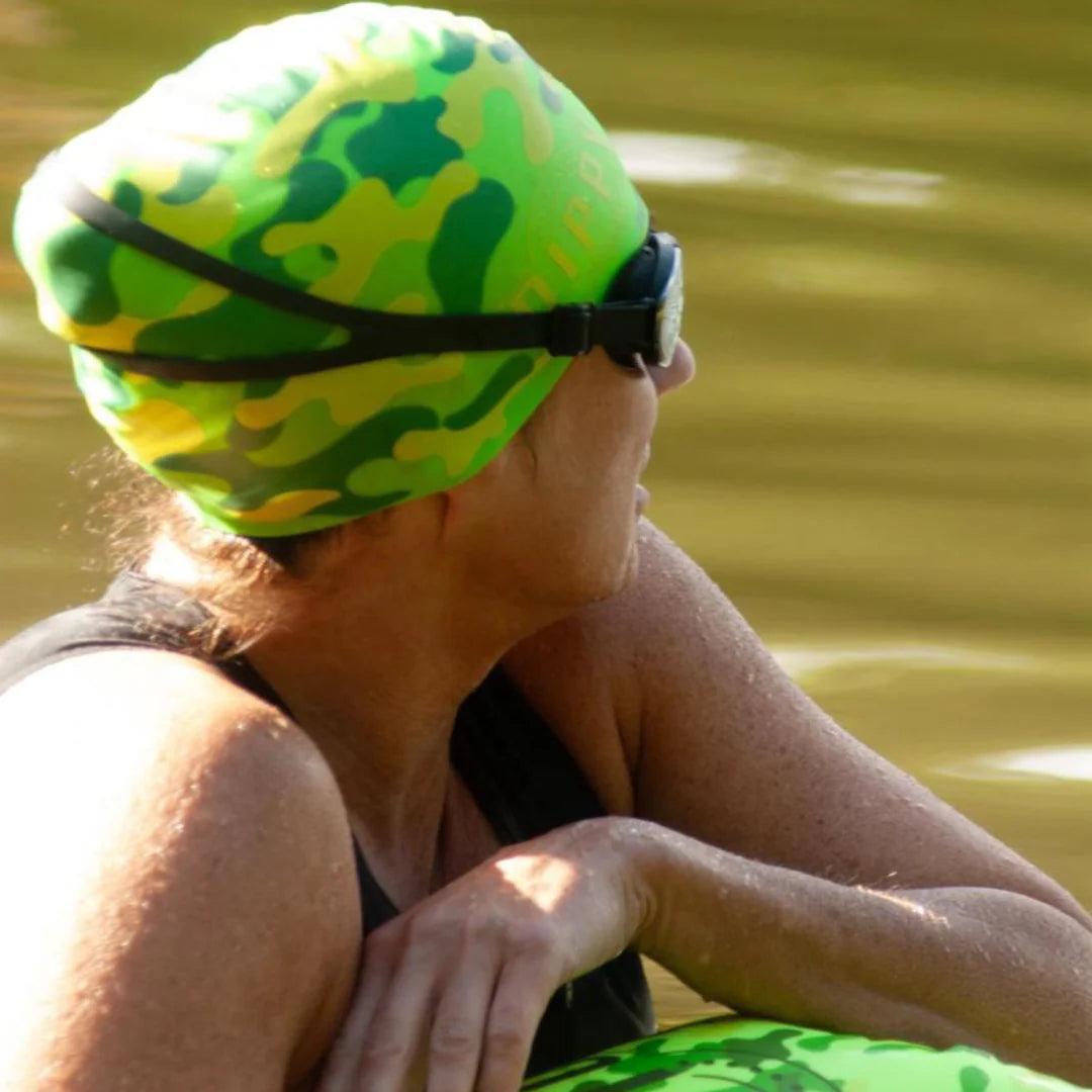 DIPPY Silicone Swim Cap in Green Camo