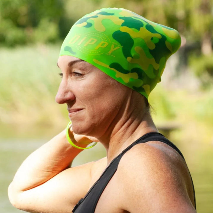 DIPPY Silicone Swim Cap in Green Camo