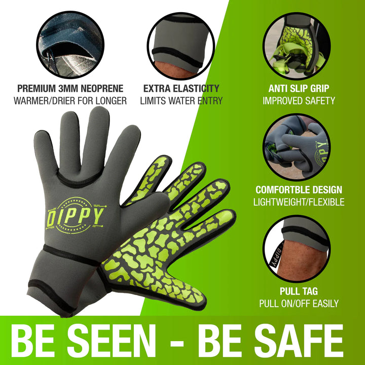 DIPPY Neoprene 3MM Swim Gloves - Grey/Green