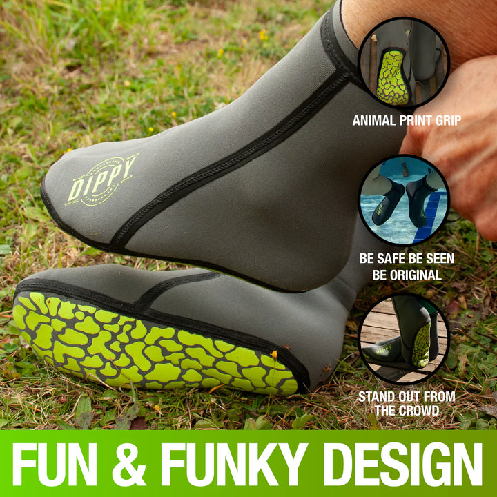 DIPPY Neoprene 3MM Swim Socks - Grey/Green