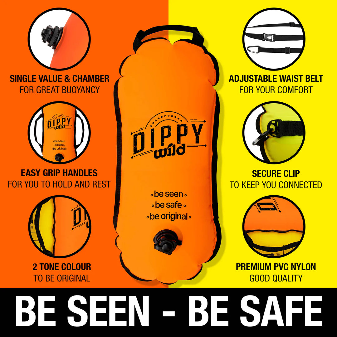 DIPPY Wild Swimming Tow Float in Orange & Yellow