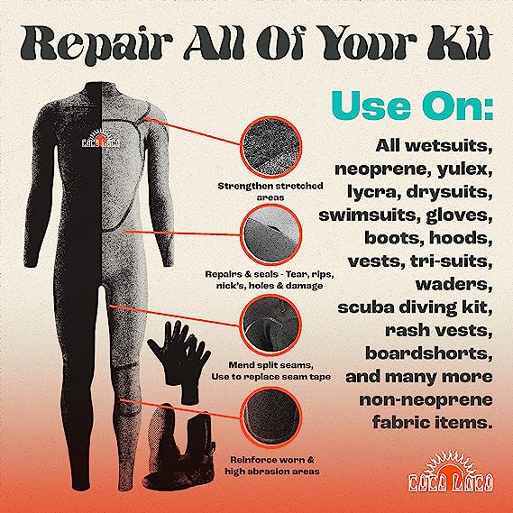 Coco Loco Wetsuit Repair Kit, Easy Iron On Patch For All Neoprene Wetsuits & Drysuit Kit (10x30cm)