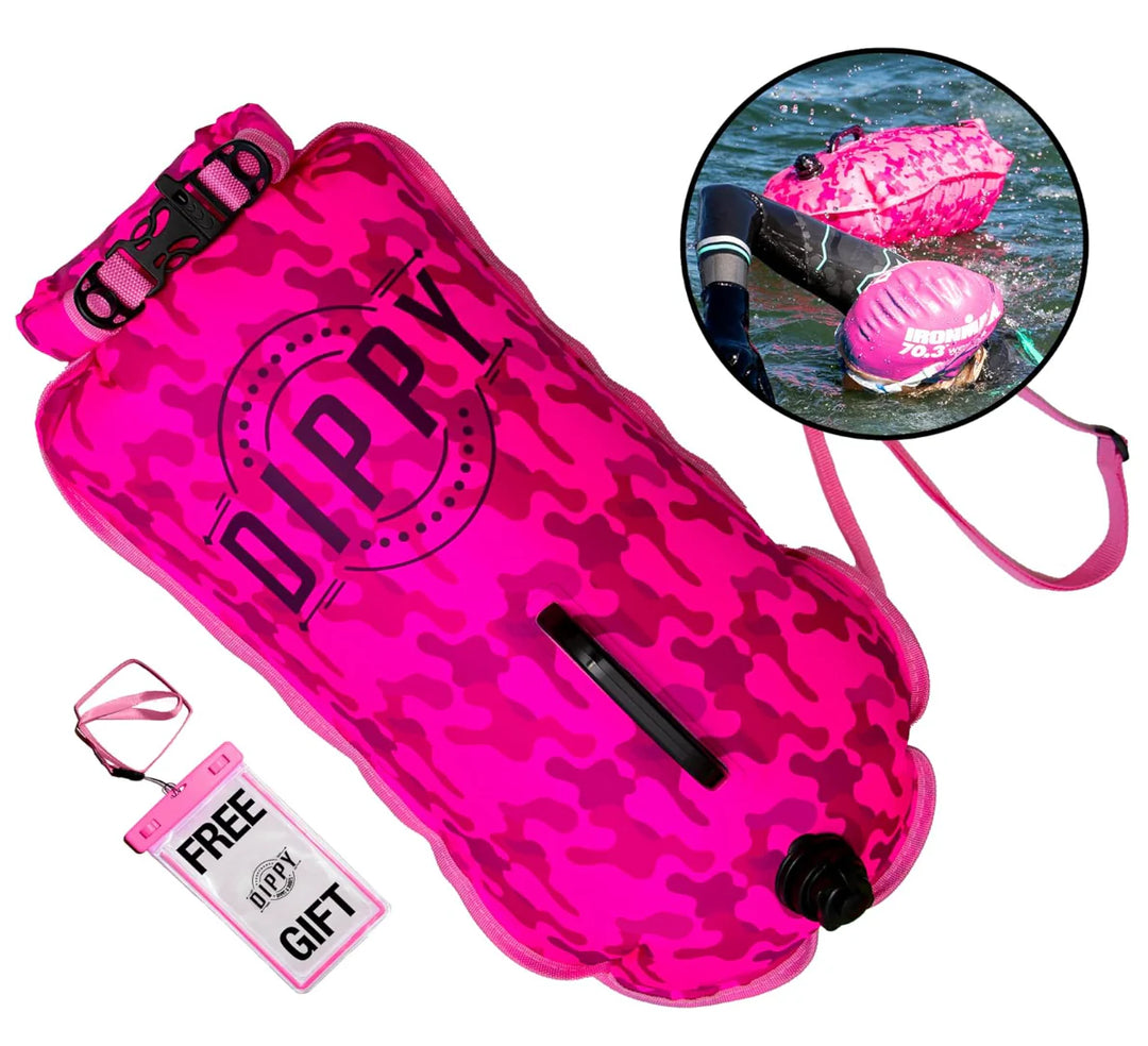 DIPPY 28 Litre Swim Dry Bag & Tow Float in Pink Camo