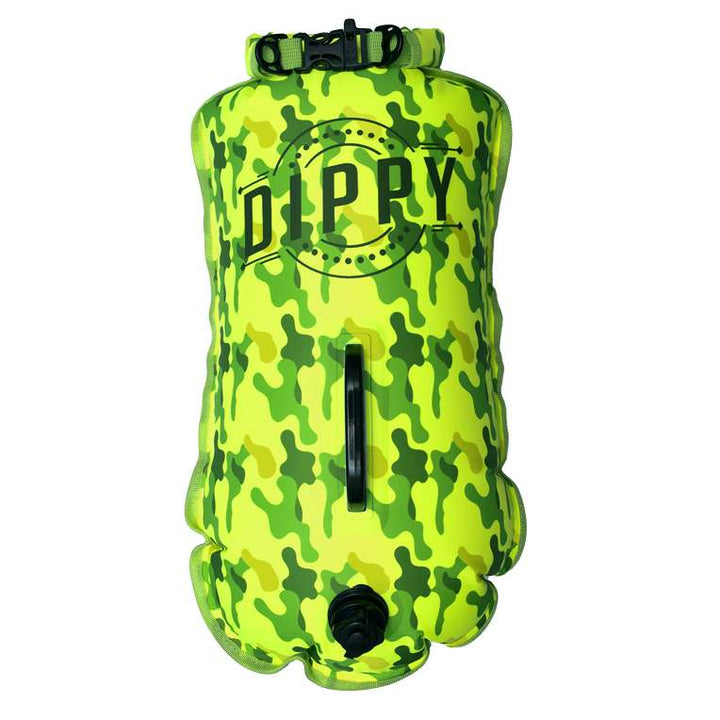 DIPPY 28 Litre Swim Dry Bag & Tow Float in Lime Green Camo