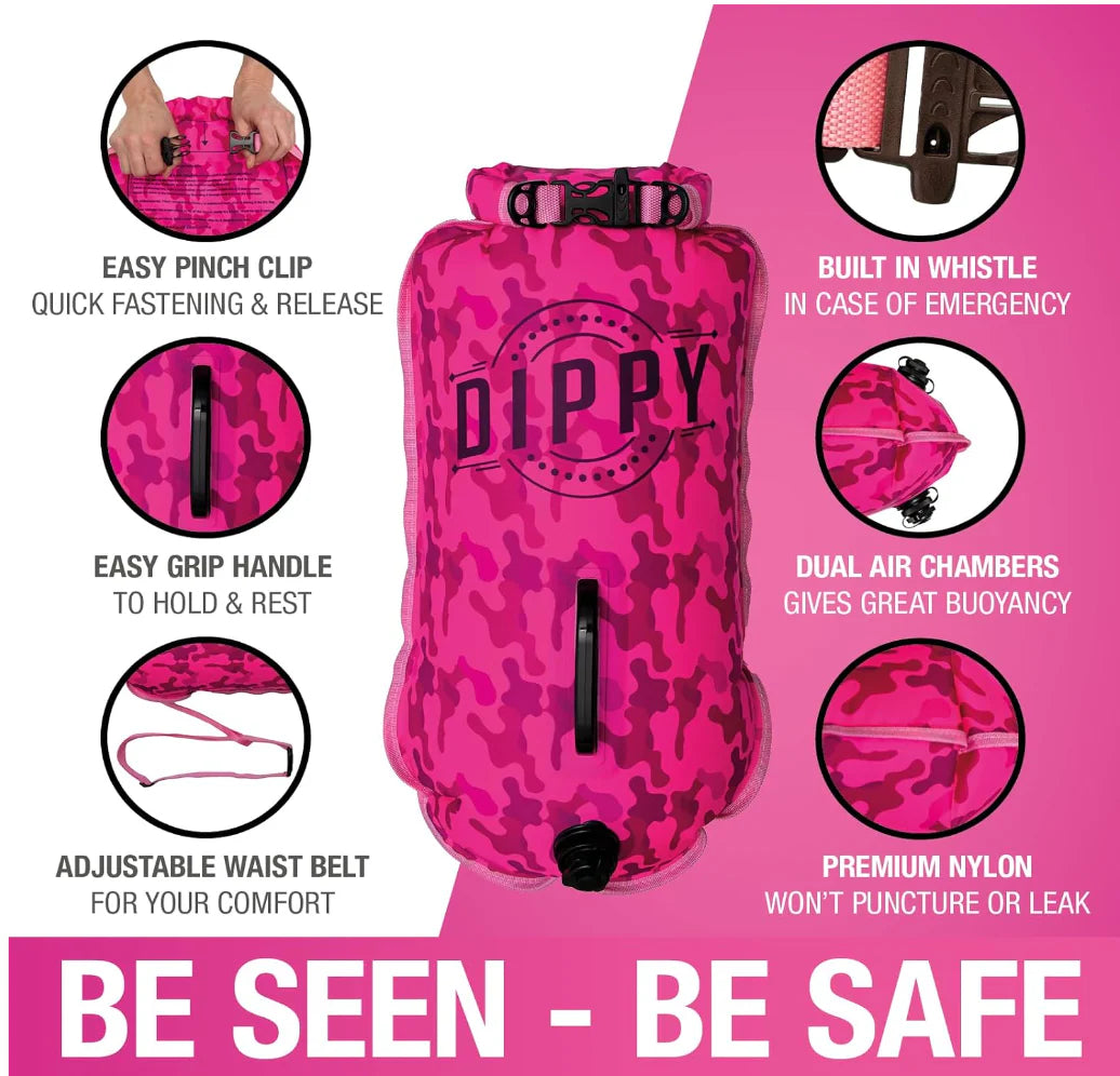 DIPPY 28 Litre Swim Dry Bag & Tow Float in Pink Camo